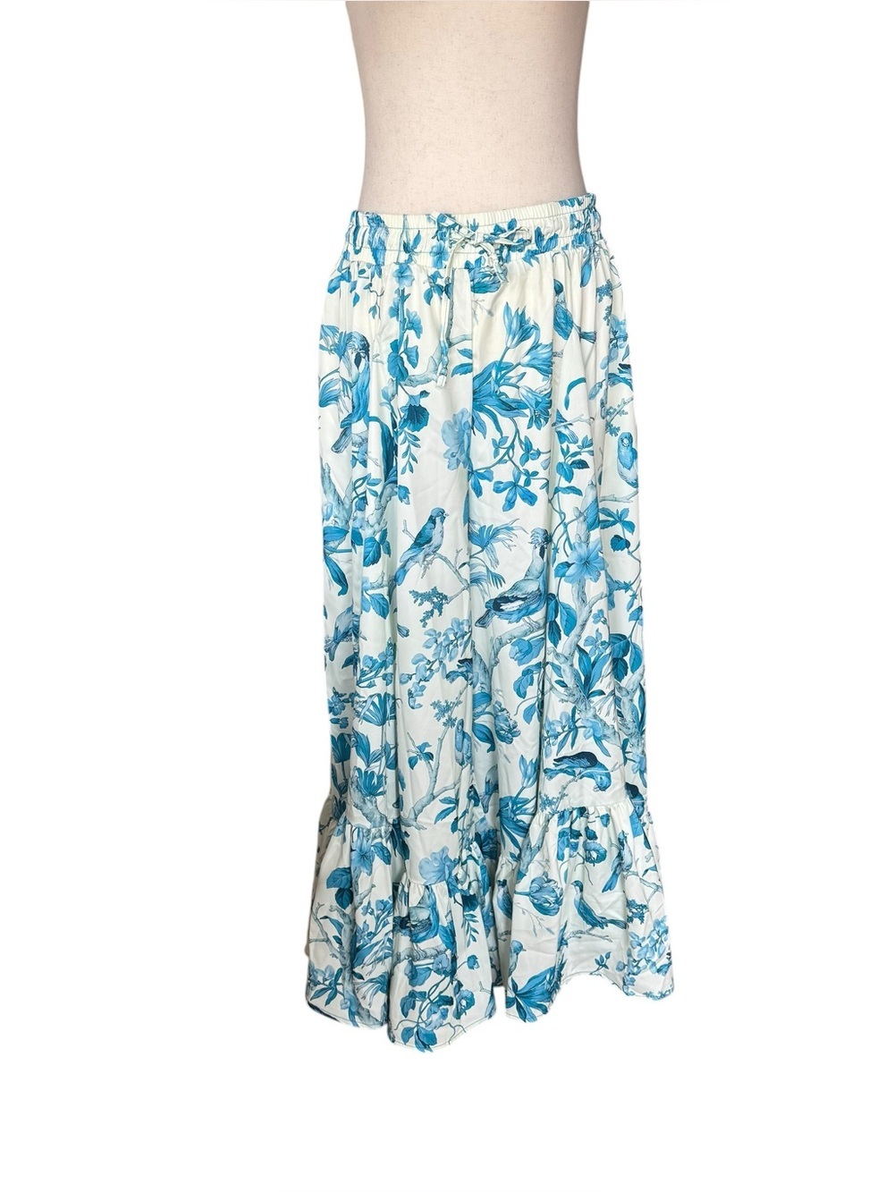A Rare Bird Tropical Print Stretch Waist Wide Leg Ruffle Pants Boho M L O/S